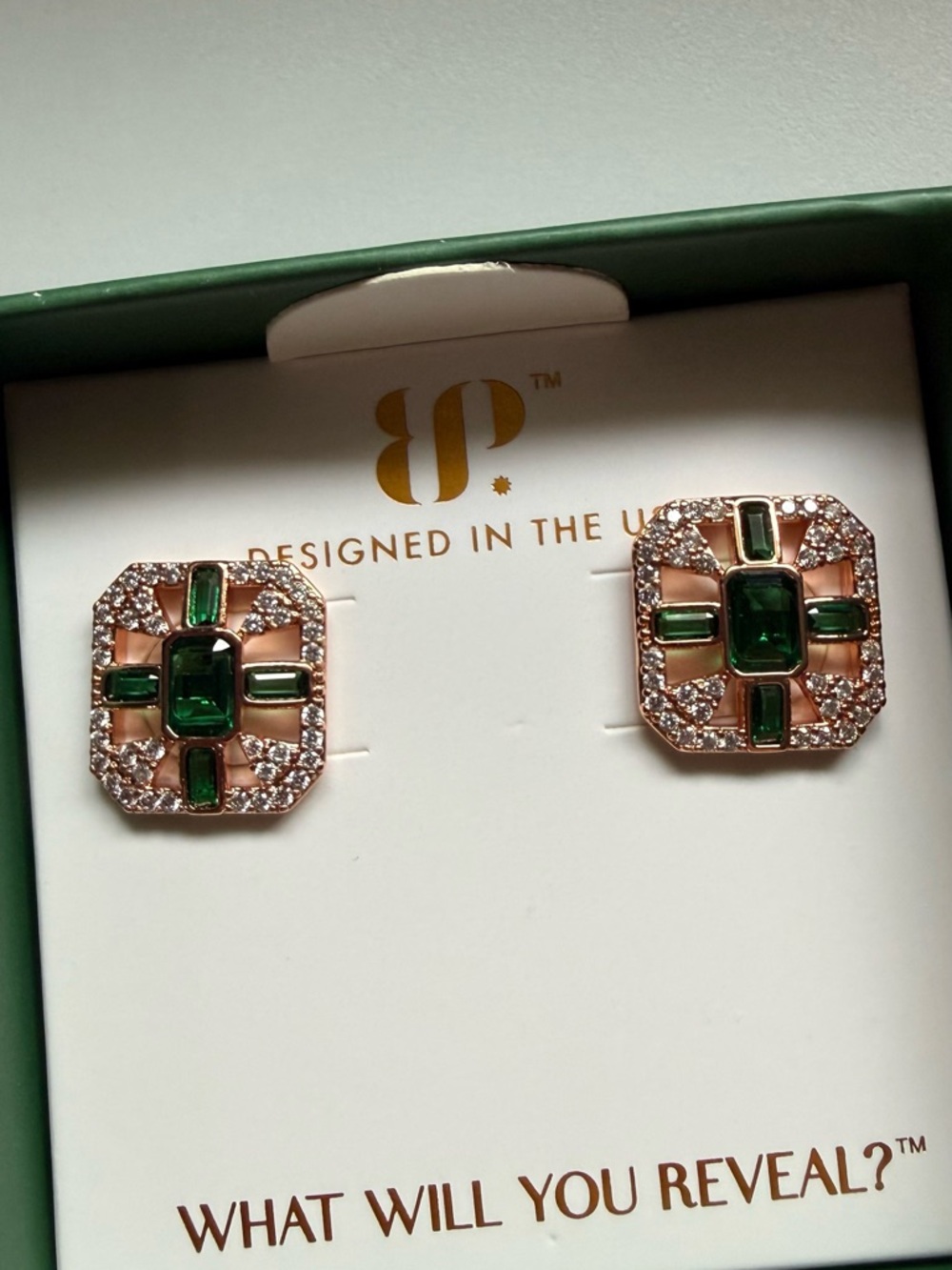 BP May 26 birthday collection Rose Gold-Tone emerald Square Stud Earrings